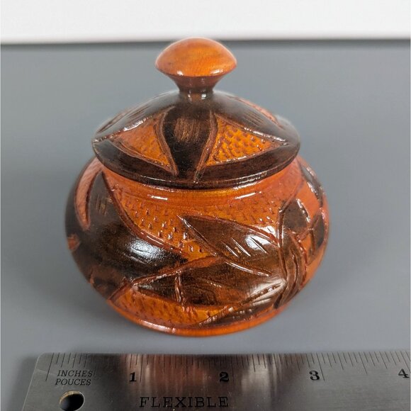 Vintage Wooden Wood Folk Flower Bush Trinket Candy Box Container Storage Carved - Picture 1 of 2